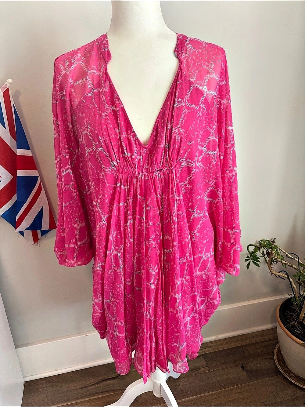 Diane von Furstenberg Geometric Silk Mini Dress in Pink Size 12